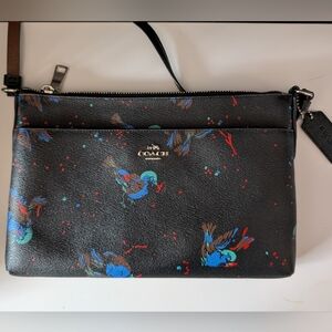 Coach 1941 Collection Black Leather Crossbody and Pouch with Exotic Birds Motif